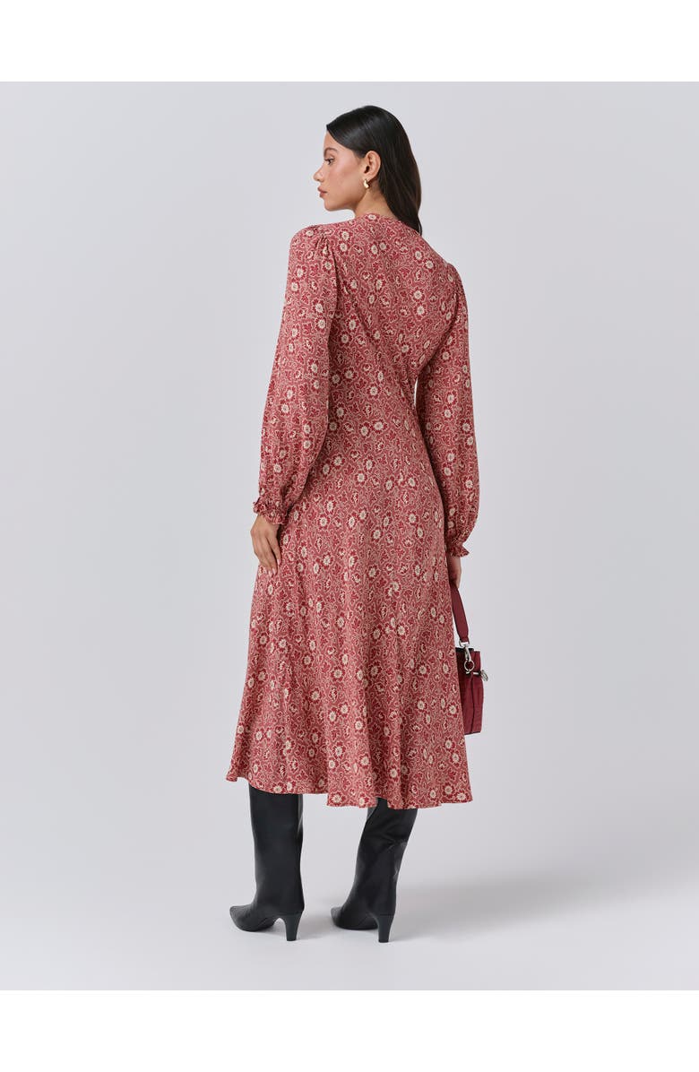 Ghost London Stella Floral Crepe Tie Front Midi Dress, Alternate, color, Red Ditsy