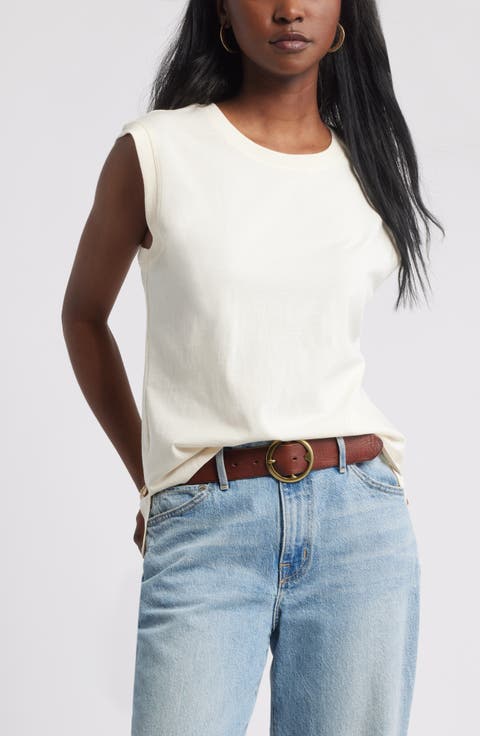 Pleat Back Cotton Muscle Tank