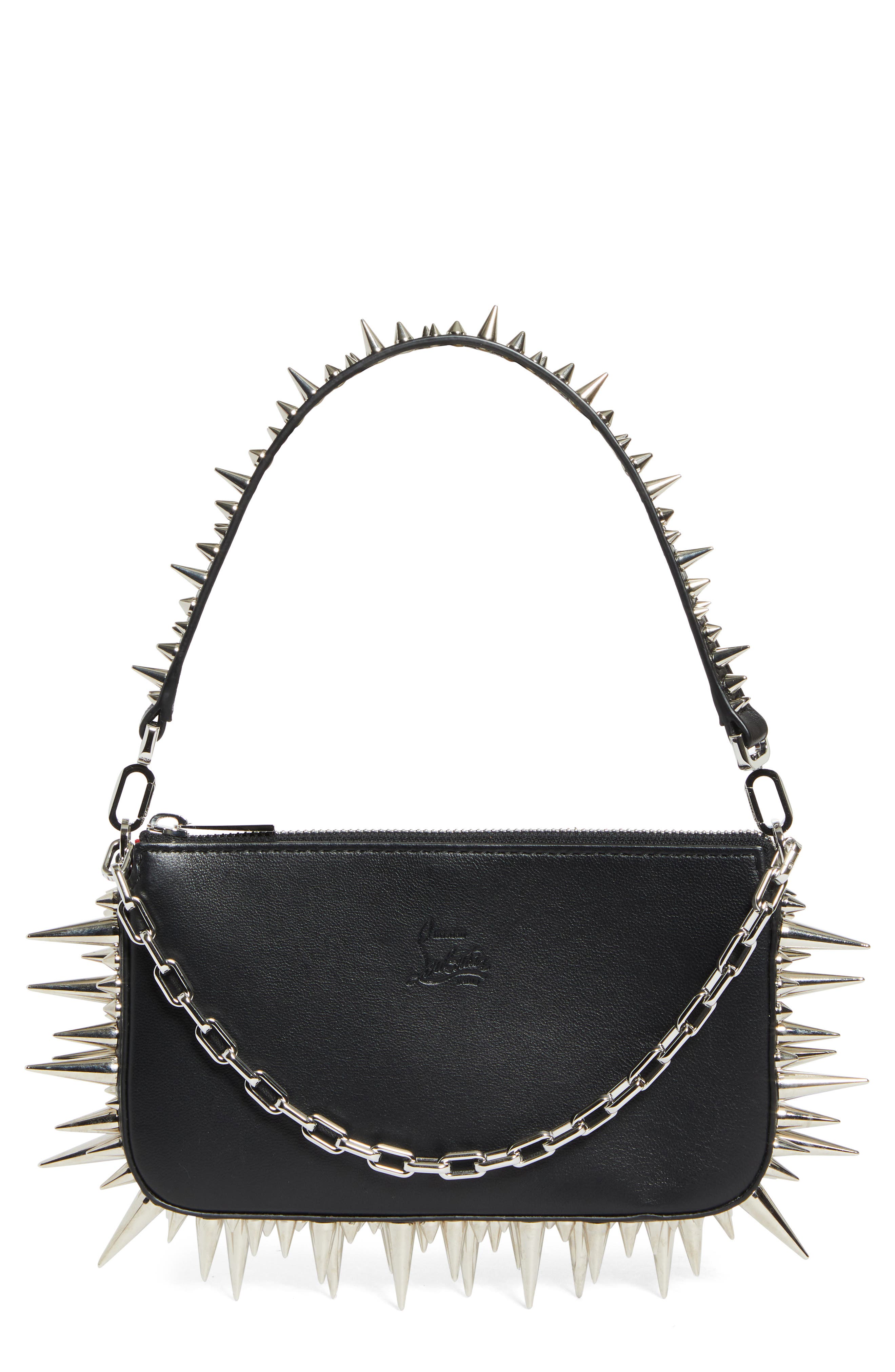 Christian Louboutin Loubila Spike Leather Shoulder Bag, Main, color, 