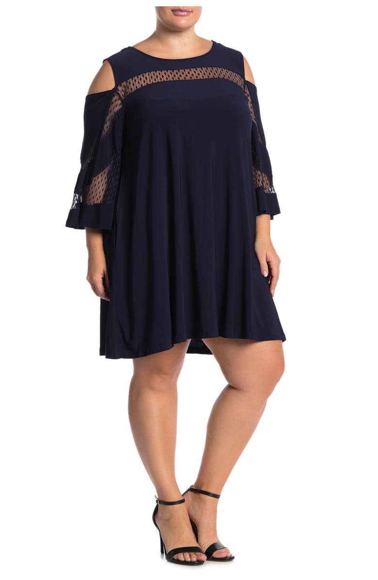 Nina Leonard Cold Shoulder Jewel Neck Miracle Dress, Main, color, Navy