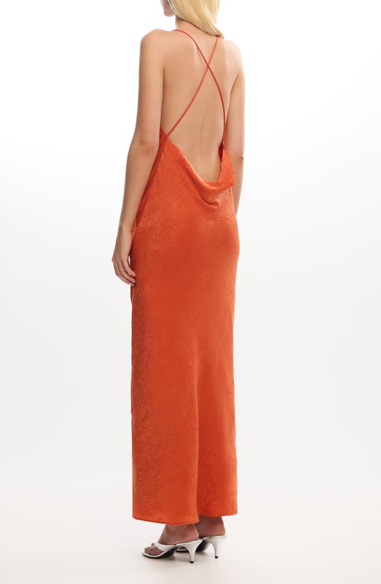 Significant Other Arielle Plunge Back Crushed Satin Maxi Slipdress, Alternate, color, Rust