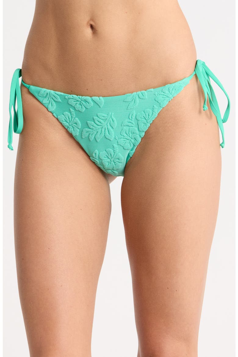 Mia Textured Side Tie Swim Briefs, Main, color, AQUA GREEN