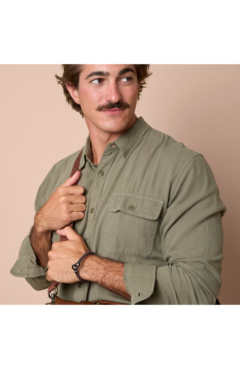 Lucky Brand Braided Leather Bracelet with Matte Black Hook Clasp, Alternate, color, Black