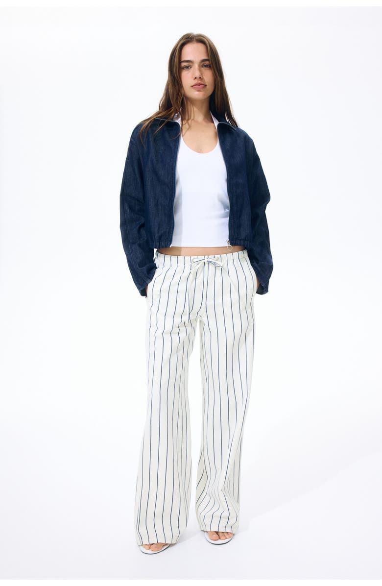 H&M Denim Drawstring Trousers, Alternate, color, Cream/Striped