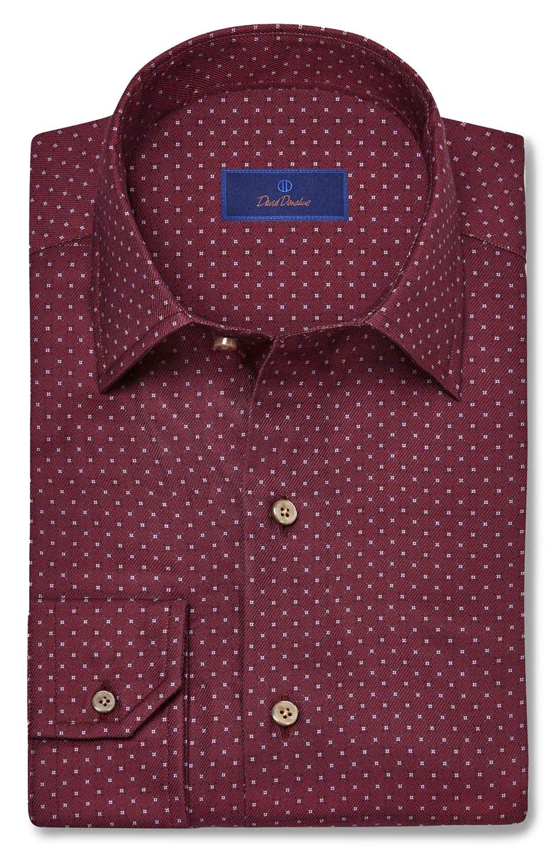 David Donahue Micro Print Sport Shirt, Main, color, Merlot
