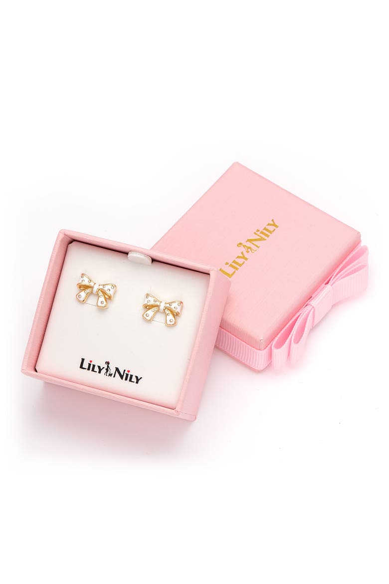 Kids' Crystal Bow Enamel Stud Earrings, Alternate, color, WHITE