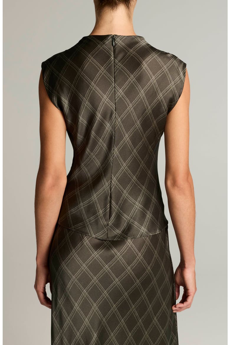 Diamond Plaid Draped Silk Top, Alternate, color, DARK MOSS/ SAGE