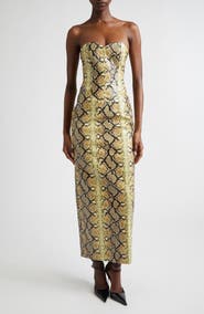 KIM SHUI Mitchell Snakeskin Embossed Faux Leather Dress