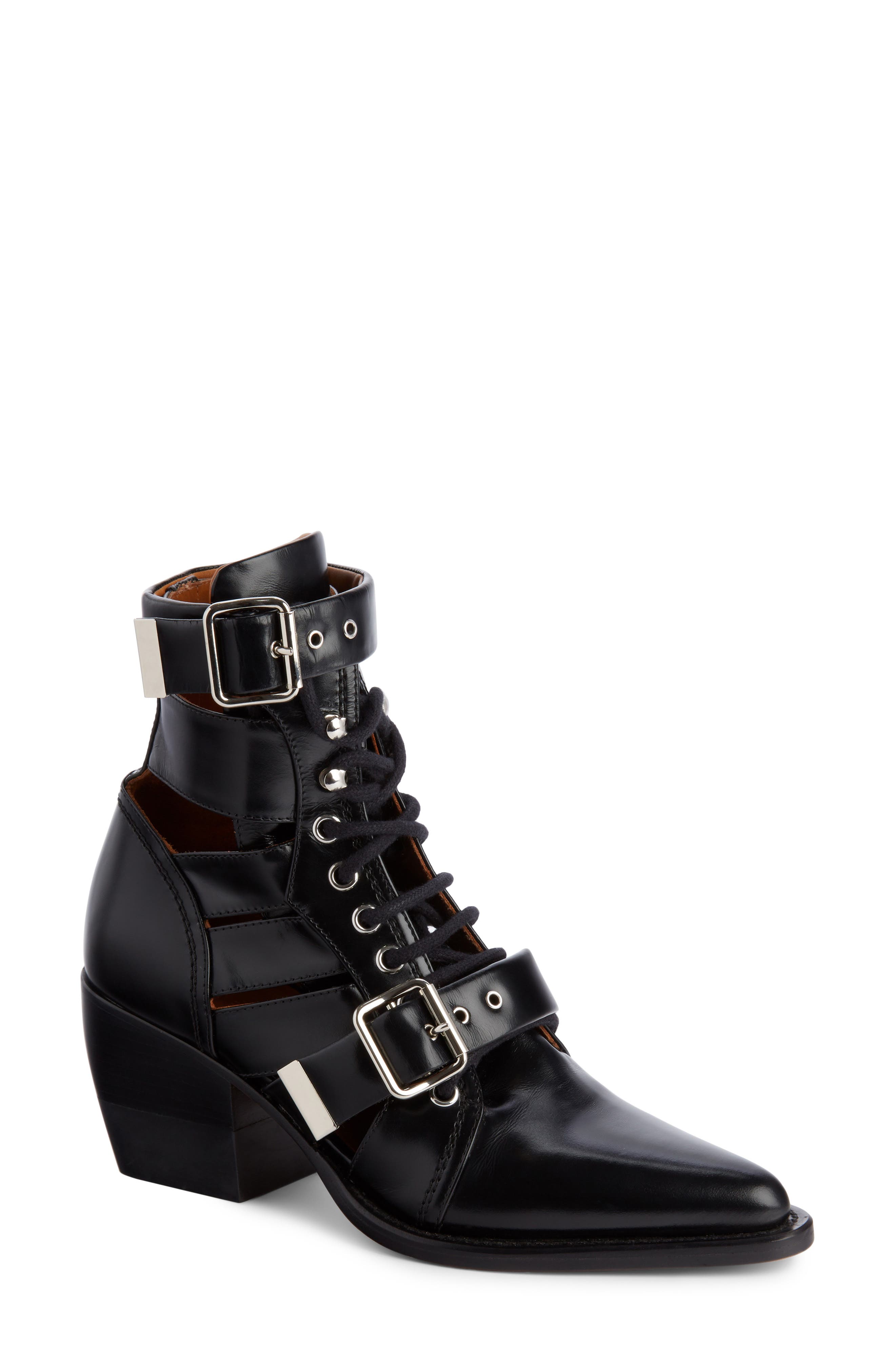 Chloé Rylee Caged Pointy Toe Boot, Main, color, 