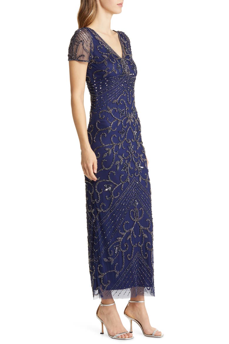 Beaded Mesh Column Gown, Alternate, color, SAPPHIRE 430