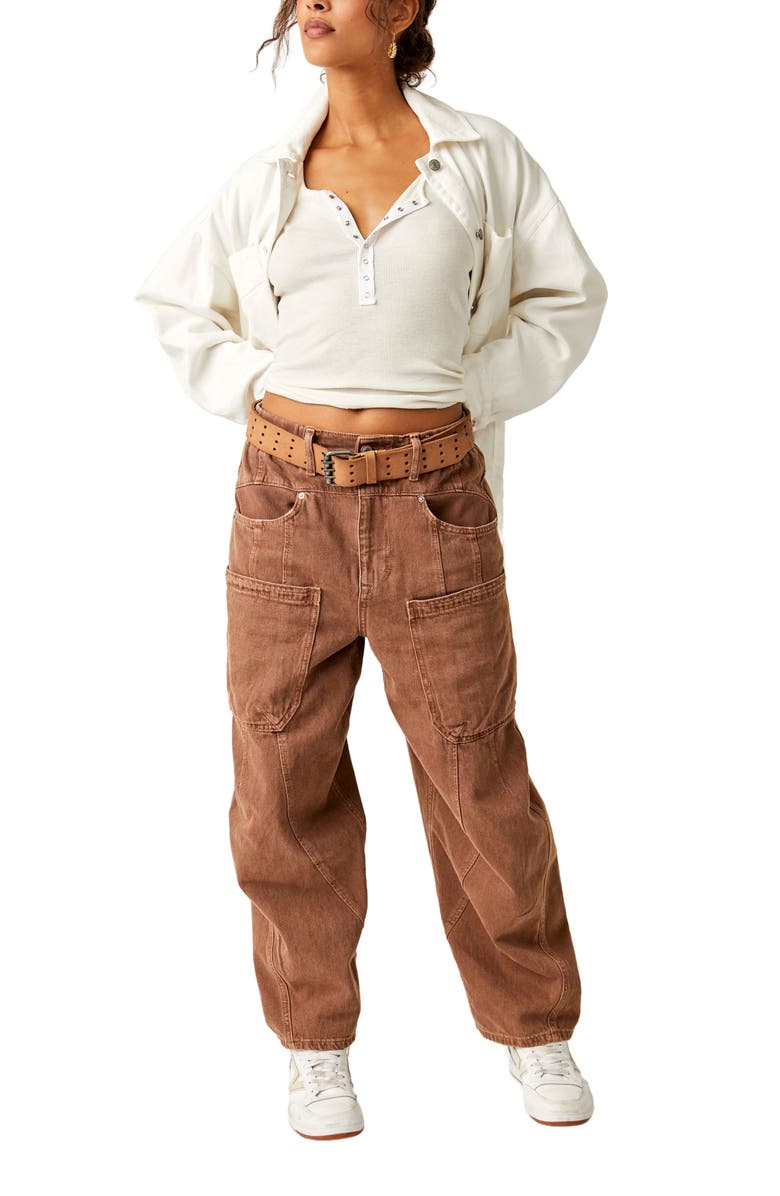 Free People New School Relaxed Straight Leg Cargo Jeans, Alternate, color,