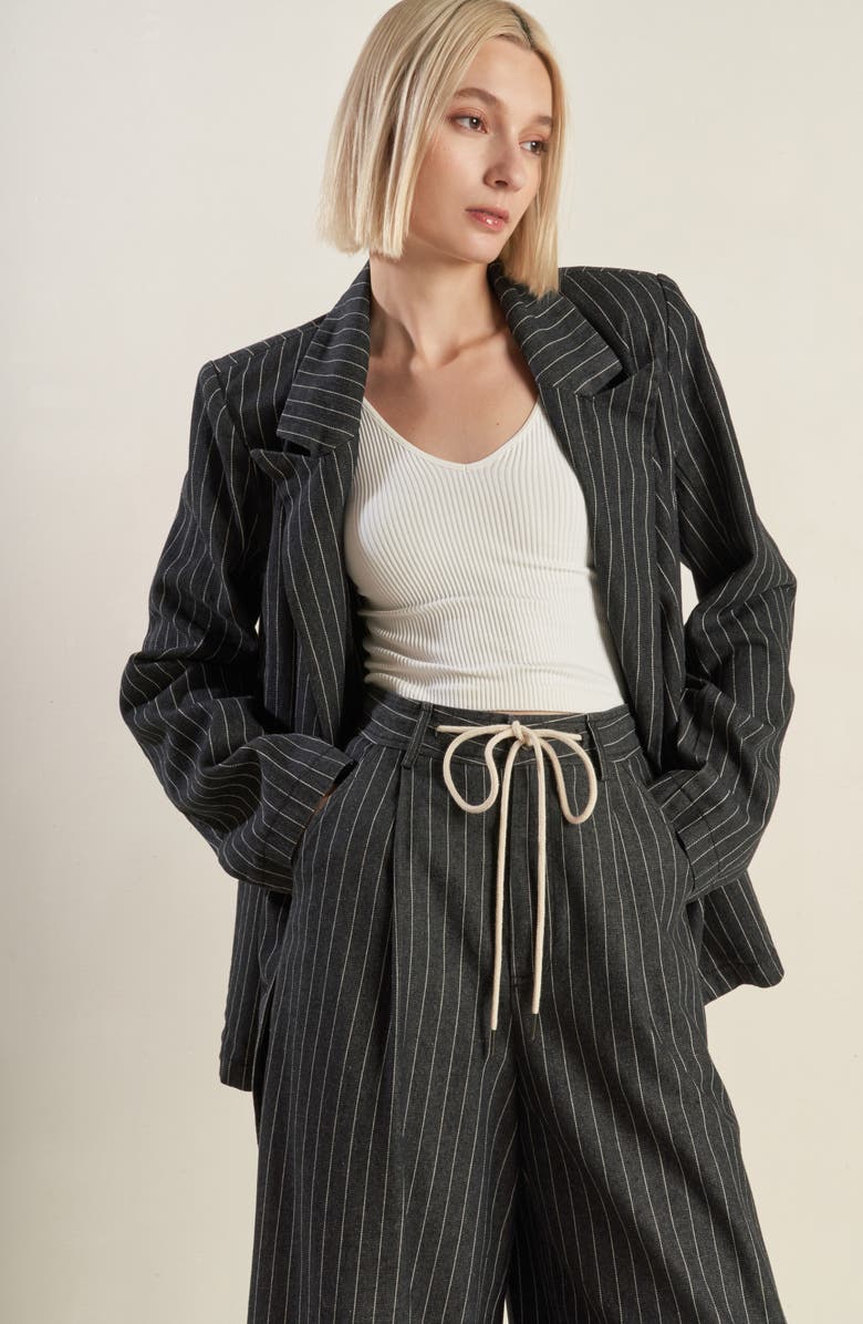 FREEMARKET Stripe Double Breasted Denim Blazer, Alternate, color, Indigo