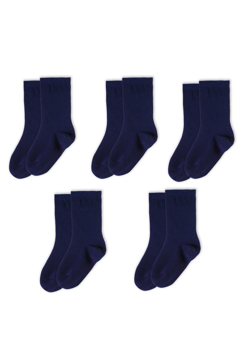 Kids Organic Cotton Solid Crew Socks 5-Pack, Main, color, Navy