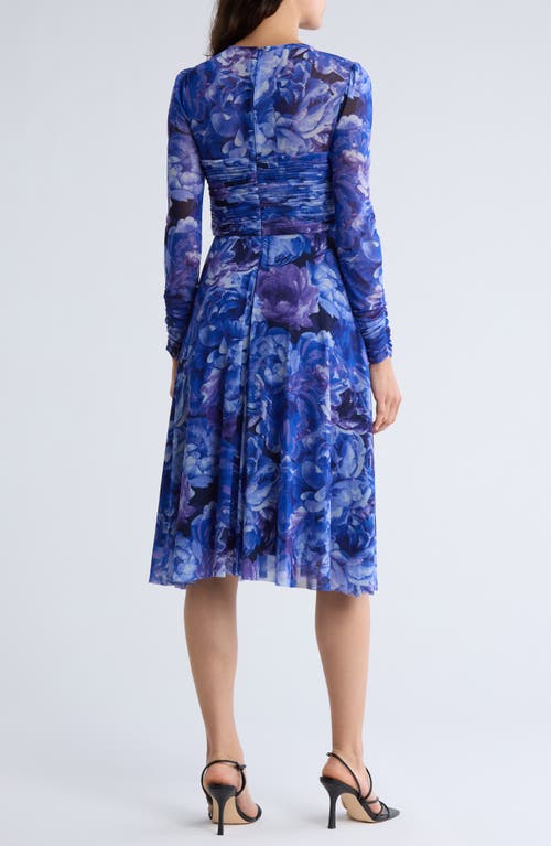 Eliza J Shirred Long Sleeve Dress In Blue