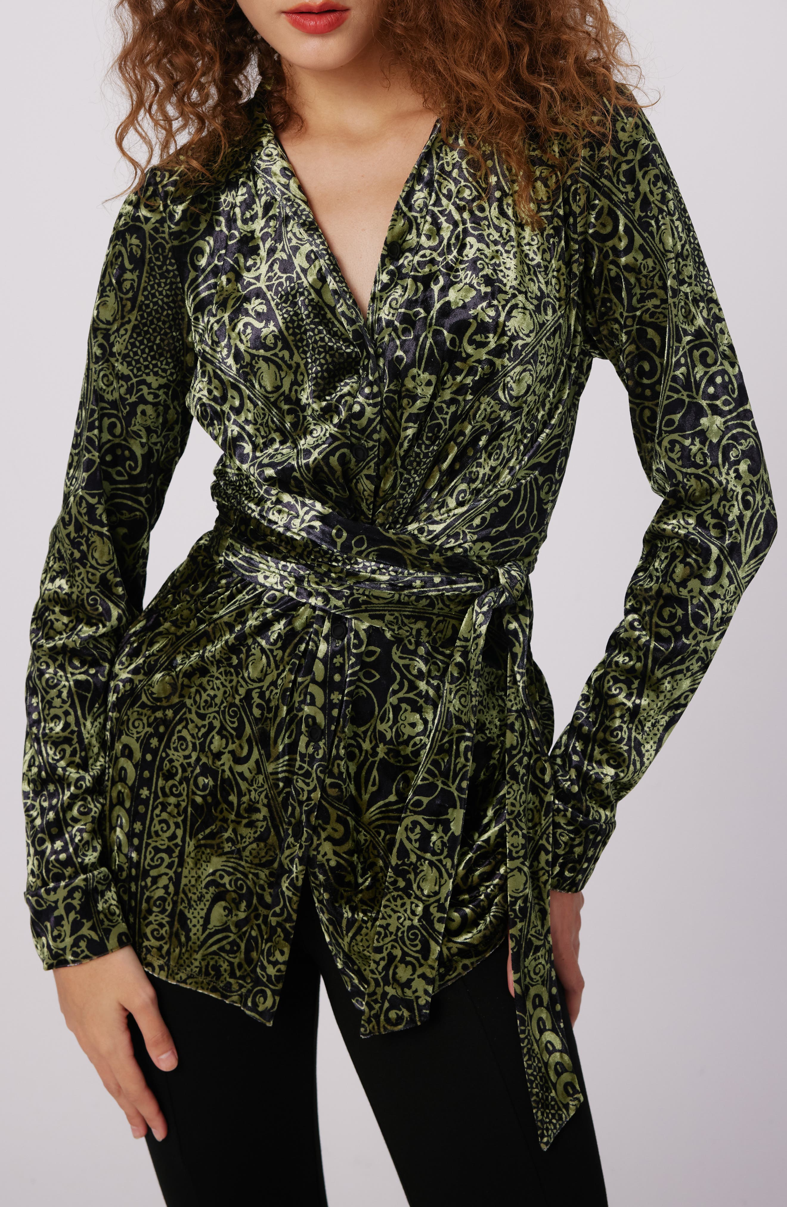 Lagarde Paisley Velvet Wrap Front Top