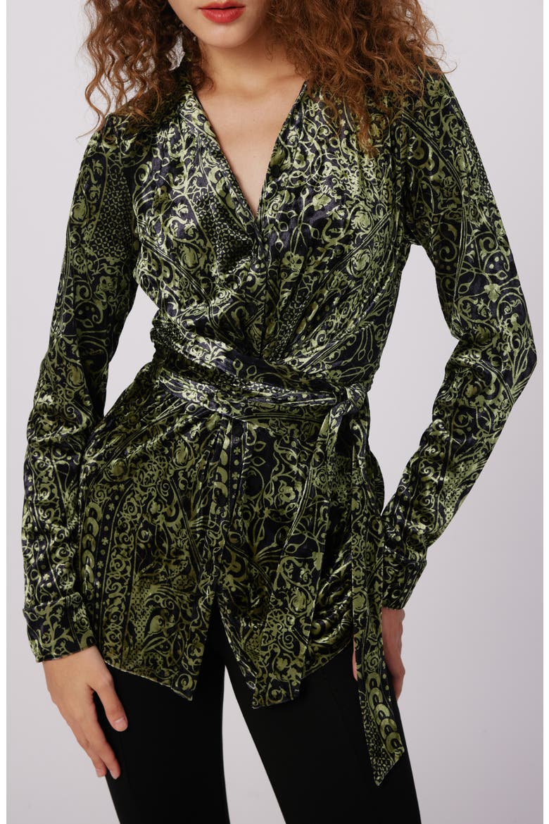 Lagarde Paisley Velvet Wrap Front Top, Main, color, LACED UP