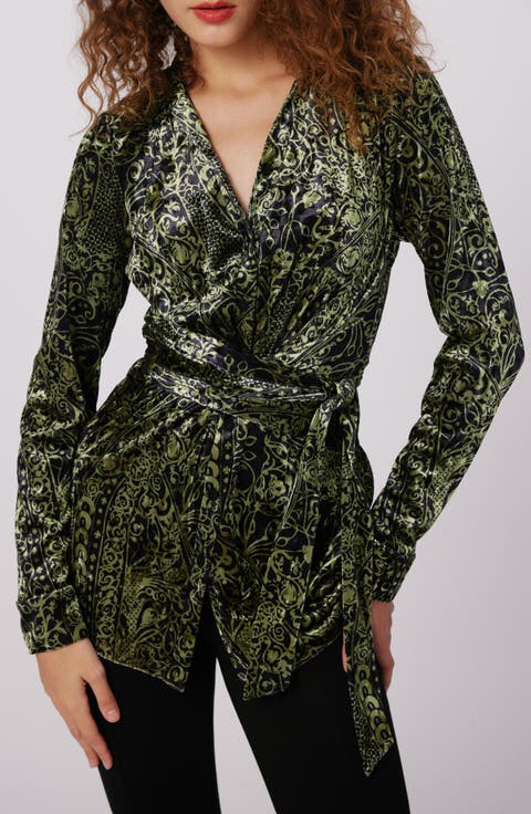 Lagarde Paisley Velvet Wrap Front Top