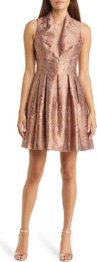 Vince Camuto Metallic Paisley Jacquard Satin Fit & Flare Dress