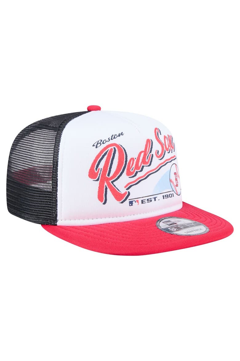 Men's New Era White/Red Boston Red Sox Retro Script Trucker 9FIFTY Snapback Hat, Alternate, color, White