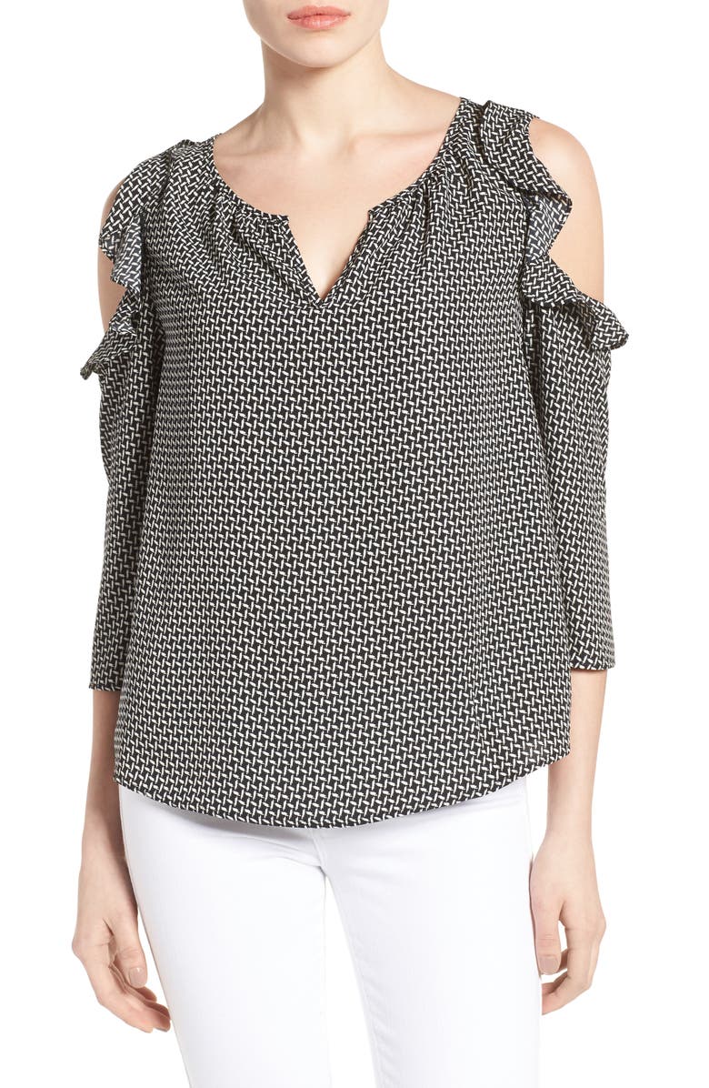 GIBSONLOOK Gibson Ruffled Cold Shoulder Blouse, Main, color, 