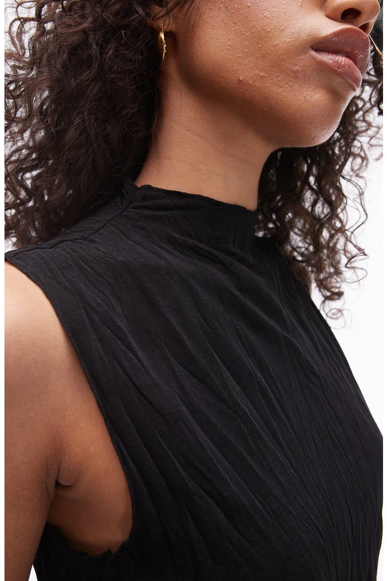 Crinkle Funnel Neck Midi Dress, Alternate, color, BLACK