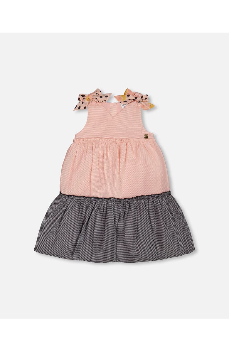 Deux par Deux Little Girl's Tiered Dress With Bows Pink And Black, Main, color, Pink And Black