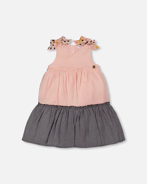 Little Girl's Tiered Dress With Bows Pink And Black