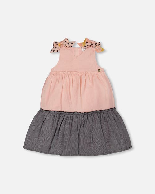 Deux Par Deux Girl's Tiered Dress With Bows Pink And Black In Pink And Black