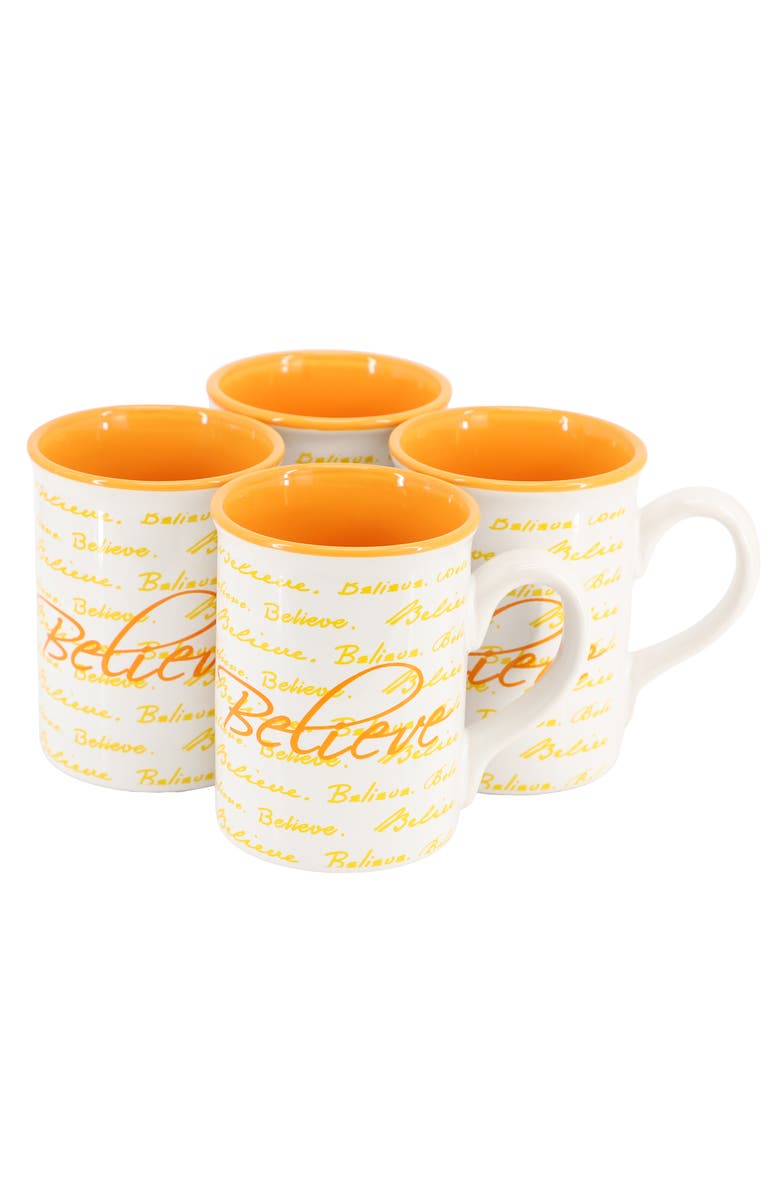 Gibson Home Inspirational Words Believe 4 Piece 16 Ounce Stoneware Mug Set, Main, color, Orange