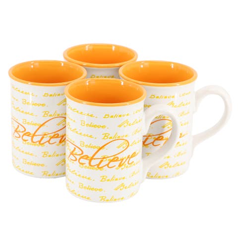 Inspirational Words Believe 4 Piece 16 Ounce Stoneware Mug Set