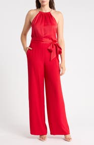 Vince Camuto Chain Necklace Satin Jumpsuit