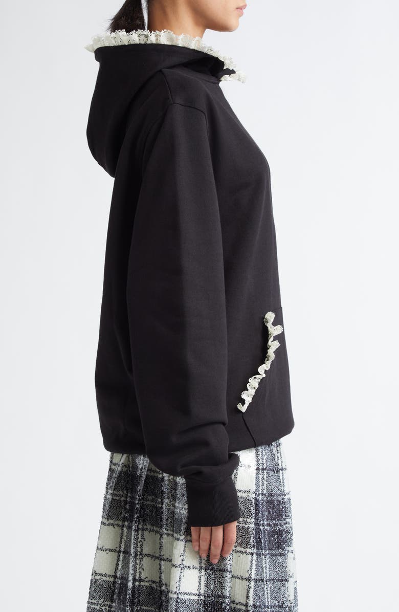 Tanner Fletcher Gender Inclusive Becky Lace Trim Cotton Hoodie, Alternate, color, Black