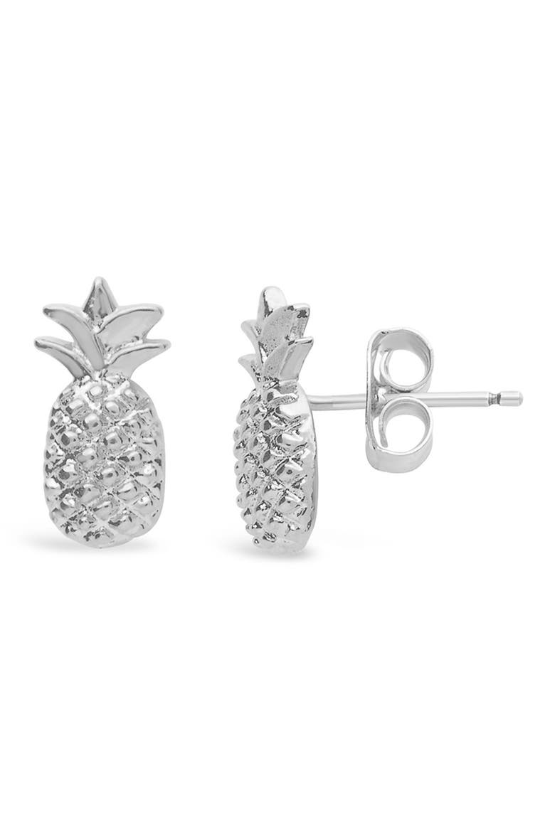 Sterling Silver Pineapple Stud Earrings, Alternate, color, SILVER