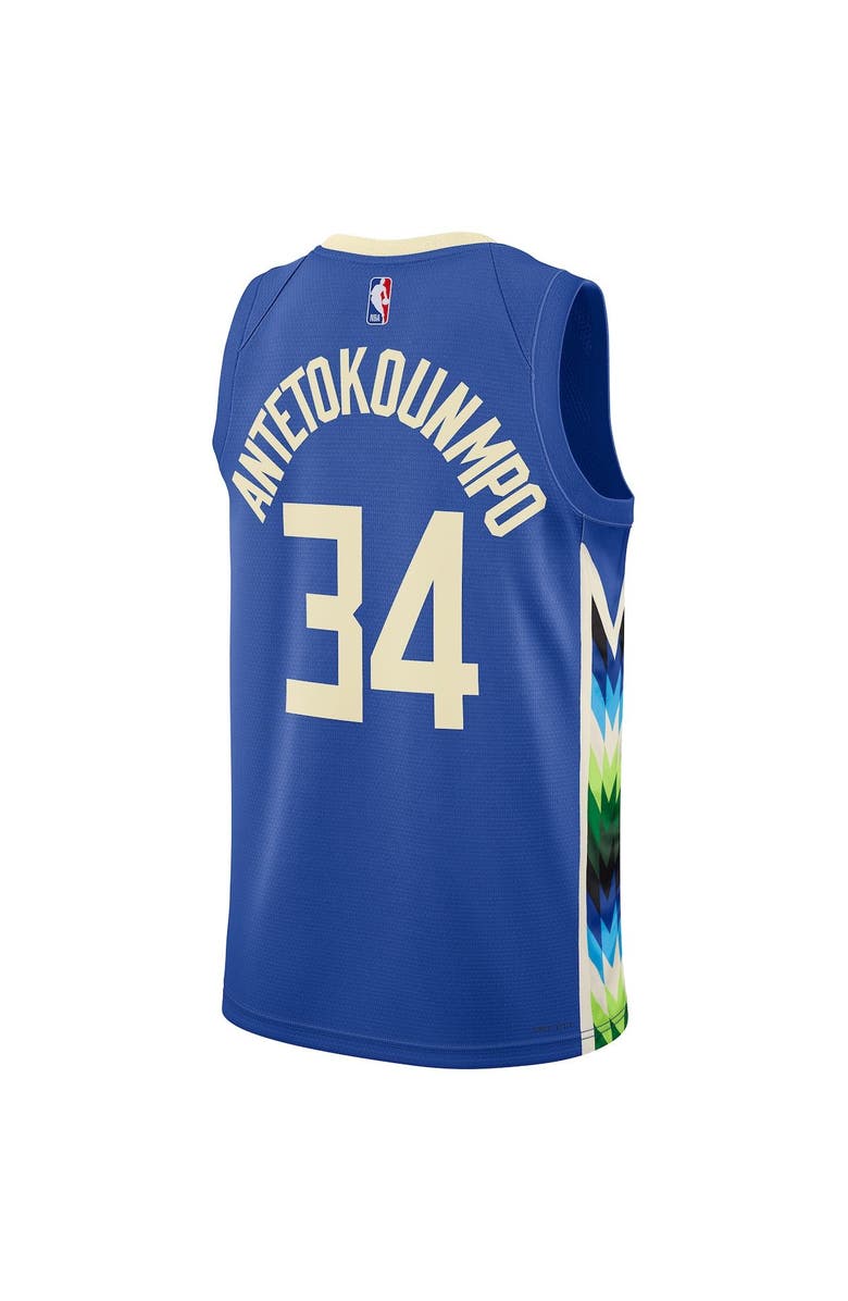 Nike Unisex Nike Giannis Antetokounmpo Royal Milwaukee Bucks 2022/23 Swingman Jersey - City Edition, Alternate, color, 