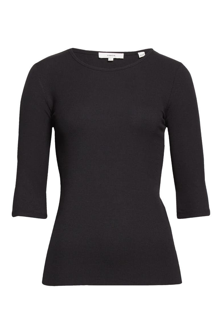 Elbow Sleeve Rib Top, Alternate, color, BLACK