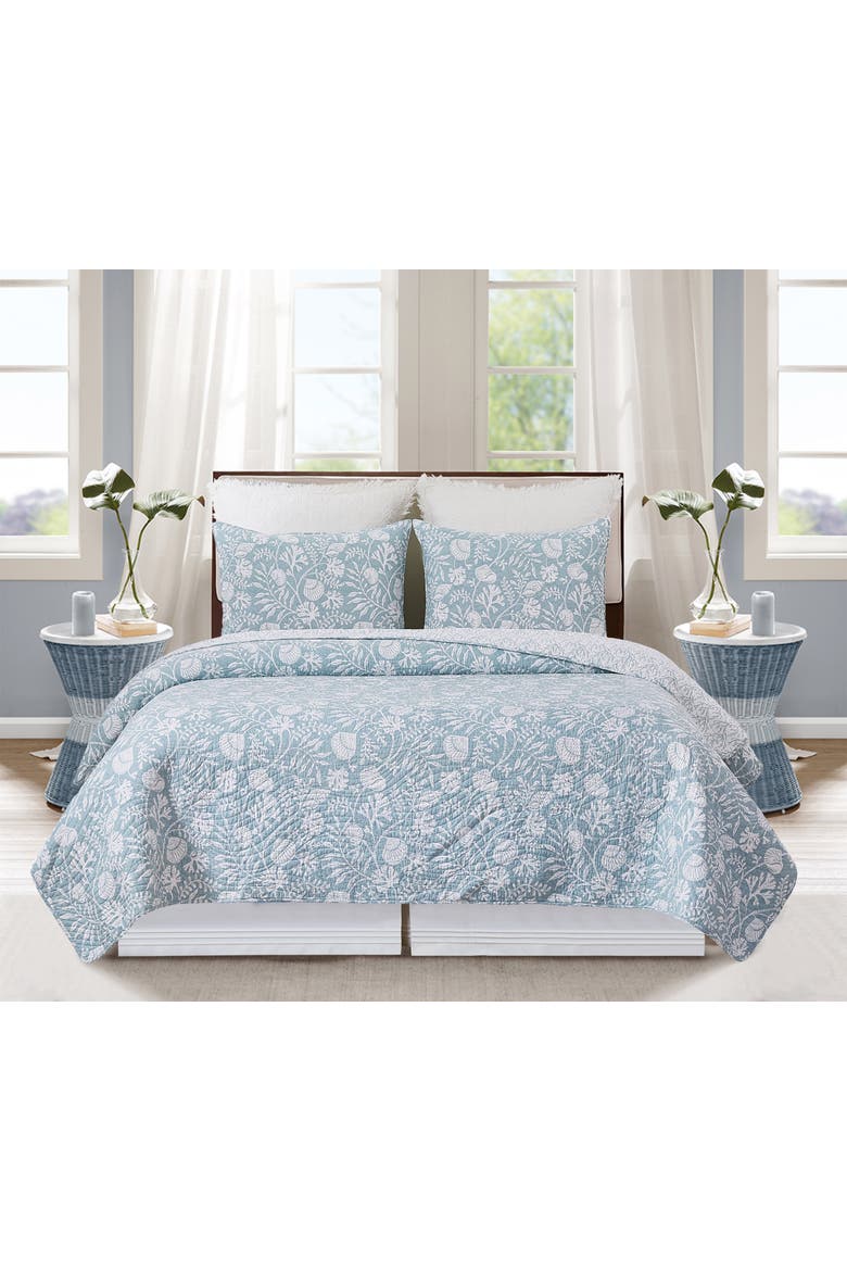 Seafoam Reef Cotton Quilt Set, Alternate, color, Blue