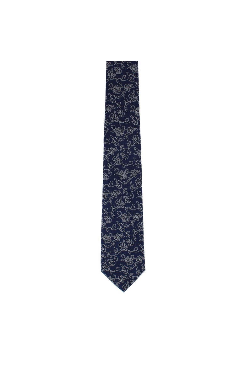 Floral Stencil Print Necktie, Alternate, color, Navy