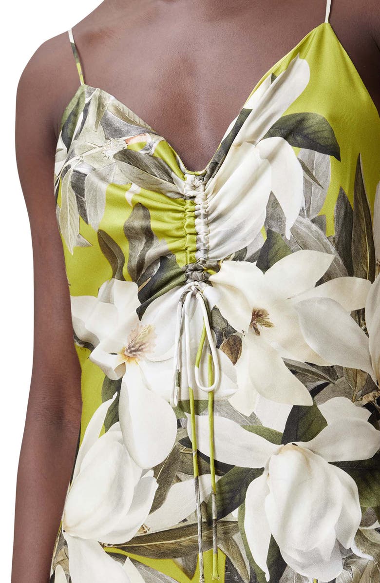AllSaints Alexia Floral Satin Midi Slipdress, Alternate, color, Revive Stem Green
