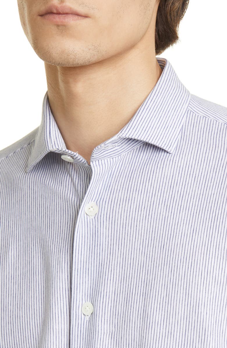 Eleventy Slim Fit Pinstripe Jersey Button-Up Shirt, Alternate, color,
