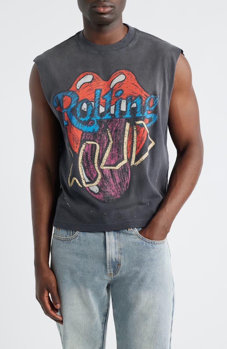 Rolling Loud Loud Band Distressed Muscle Tee, Main, color, Washed Black