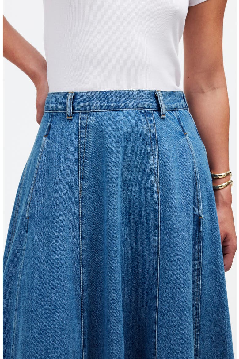 Circle Denim Midi Skirt, Alternate, color, JAVA WASH