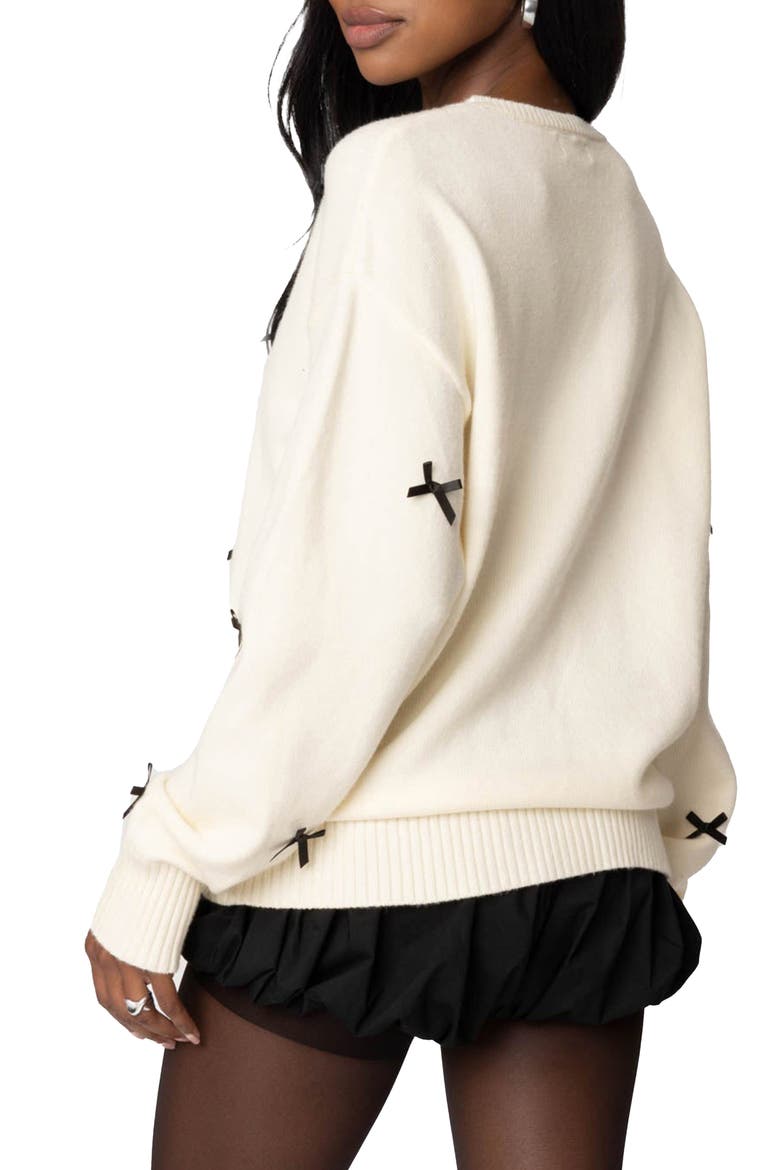 Satin Bow Oversize Sweater, Alternate, color, CREAM
