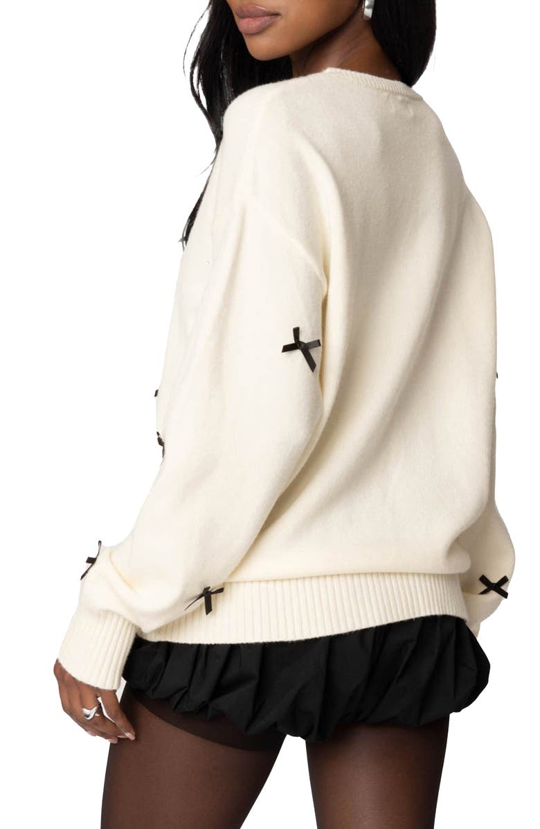 EDIKTED Satin Bow Oversize Sweater, Alternate, color, Cream