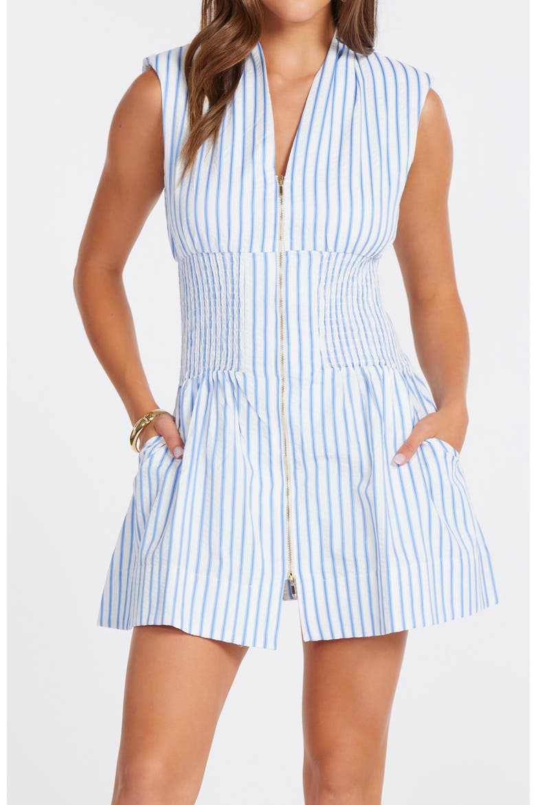 Serene Zip Front Mini Dress, Main, color, Blue Serene Stripe