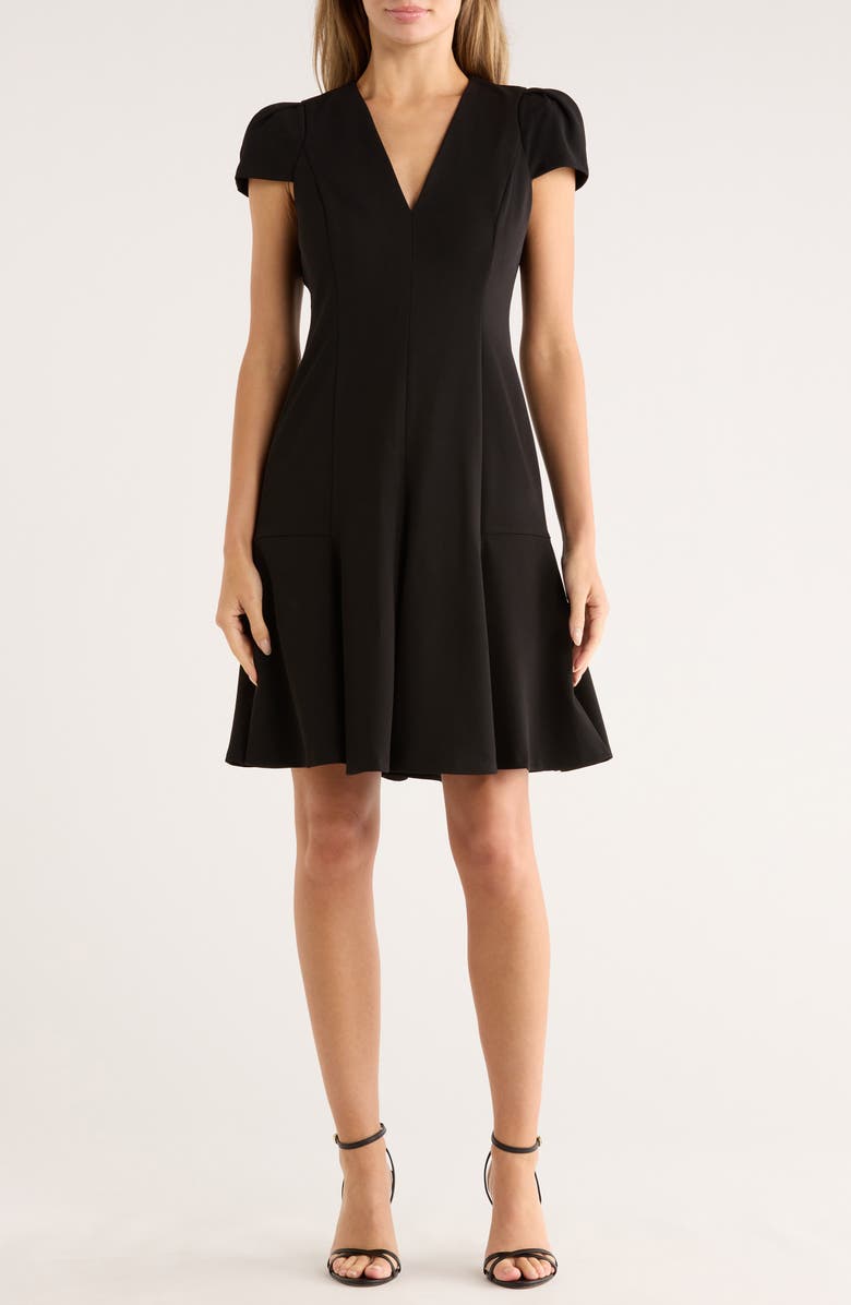 DKNY Short Sleeve Flounce Hem Dress, Main, color, Black