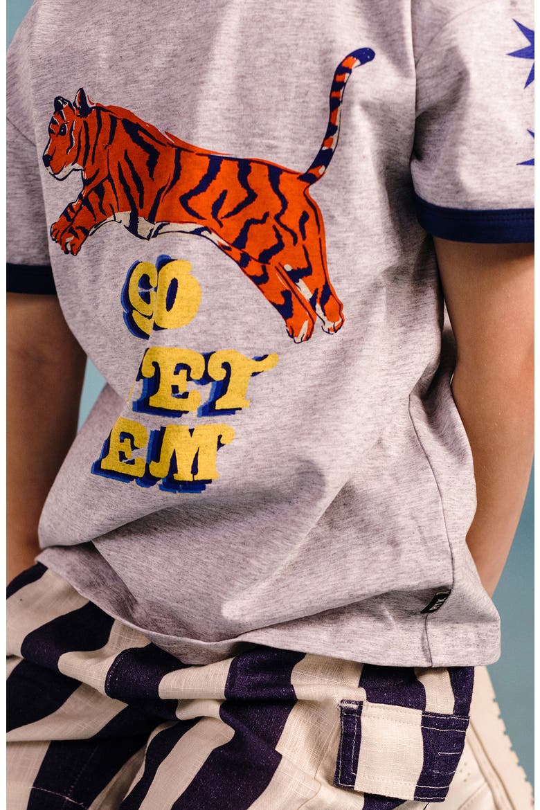 Kids' Retro Tiger Ringer Graphic T-Shirt, Alternate, color, GREY MARLE