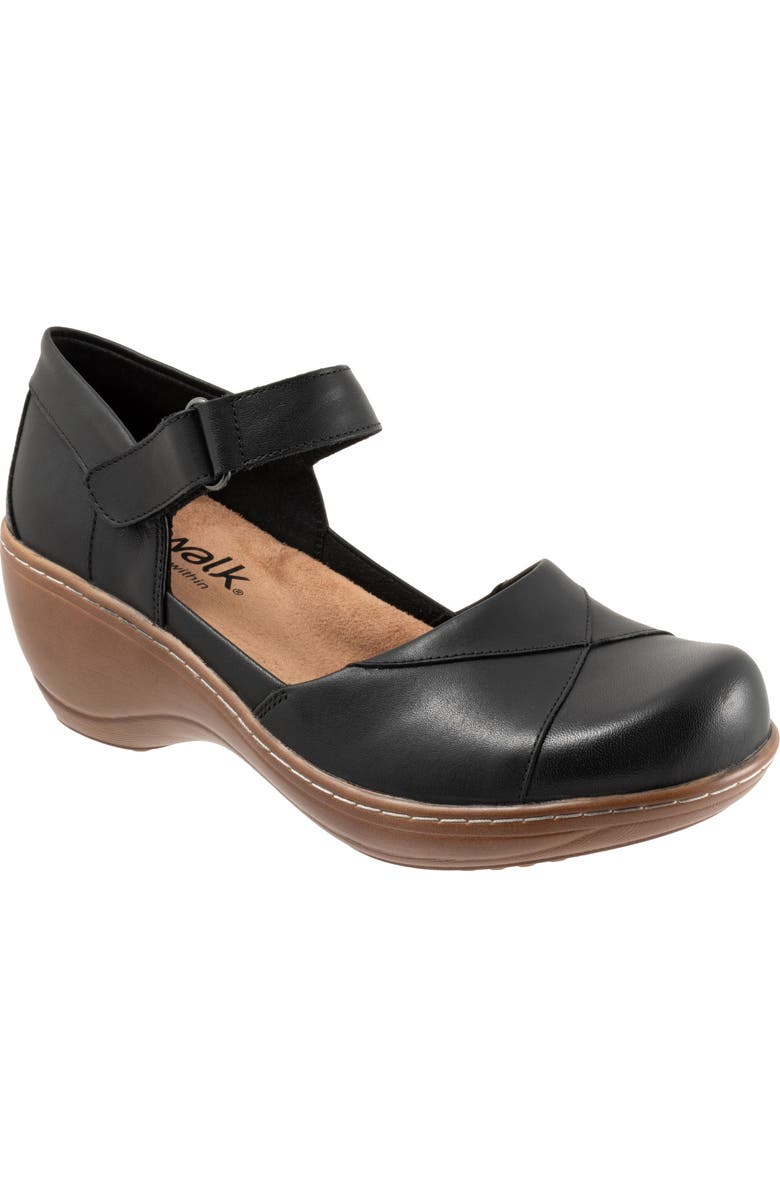 SoftWalk<sup>®</sup> Miri Ankle Strap Platform Wedge Clog, Main, color, Black