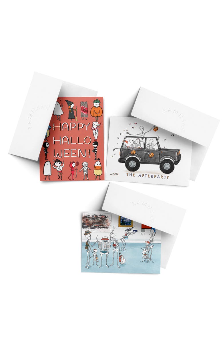 Ramus & Co The Afterparty, Skeleton Tour, Halloween Parade Fall/Autumn Greeting Card Pack Sets, Main, color, Multi-Pack