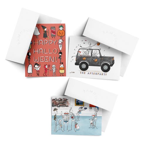 The Afterparty, Skeleton Tour, Halloween Parade Fall/Autumn Greeting Card Pack Sets (3 ct, Assorted)