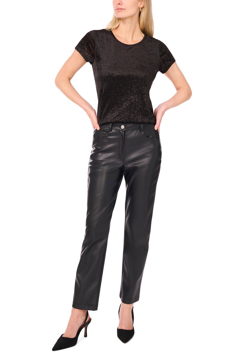 Vince Camuto Leopard Pattern Short Sleeve Velvet Shirt, Alternate, color, Rich Black